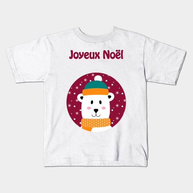 Joyeux Noel - Merry Christmas polar bear wishes (French) Kids T-Shirt by punderful_day